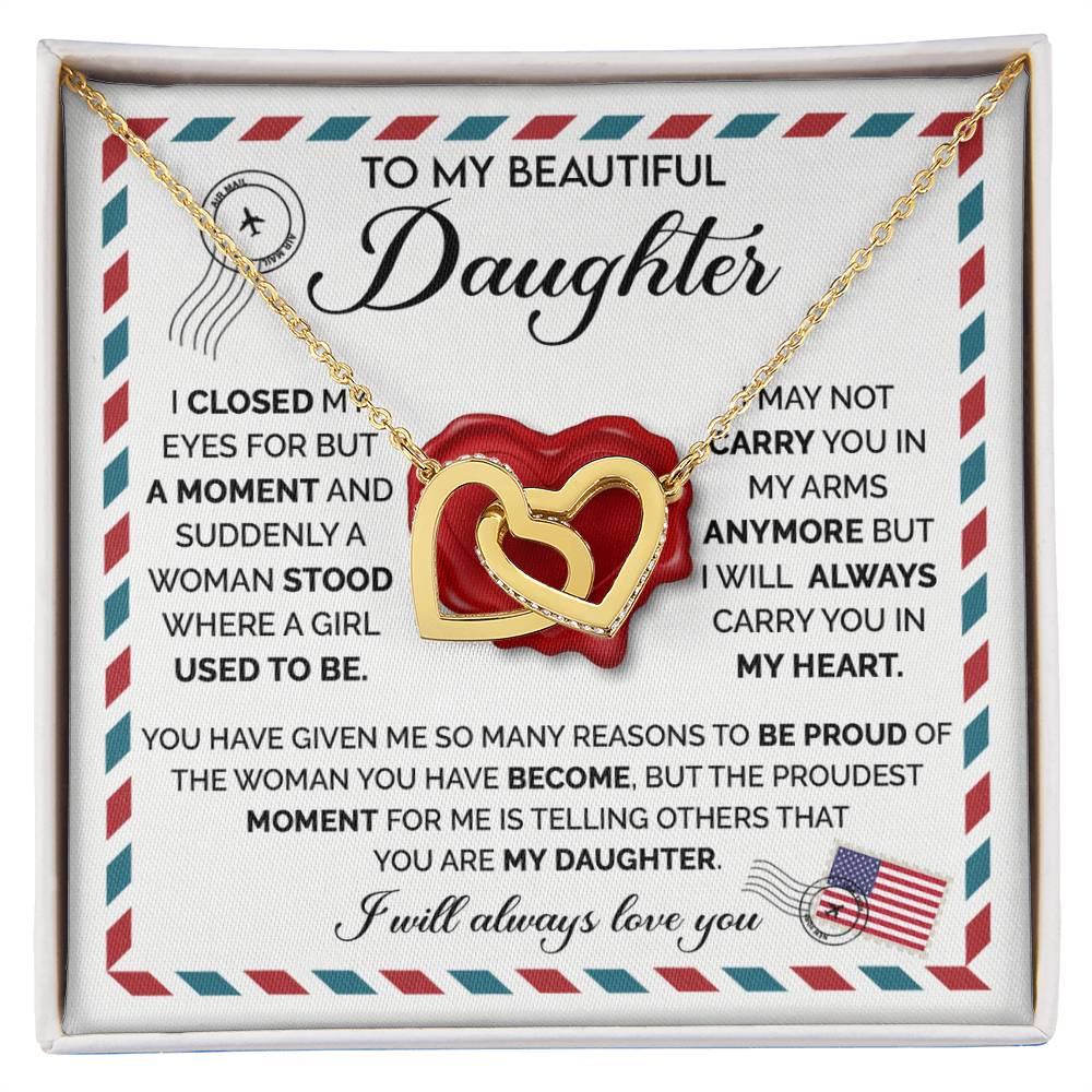 To My Daughter Necklace – Daughter Birthday Graduation Celebration Gift – Interlocking Hearts Necklace