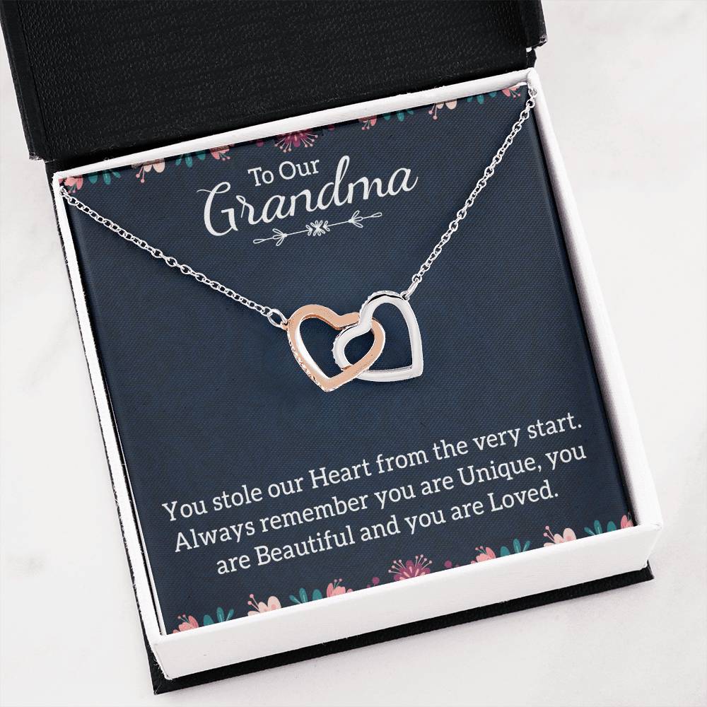 To Our Grandma Necklace - You stole our heart from the very start - Interlocking Hearts Necklace