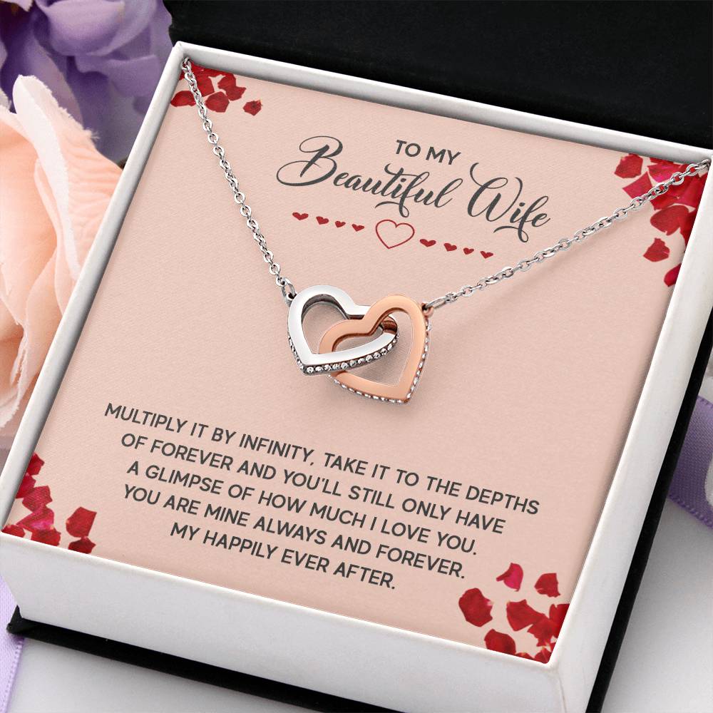 To My Beautiful Wife Necklace - Romantic Anniversary & Valentine’s Day Jewelry Gift from Husband to Wife - Interlocking Hearts Necklace