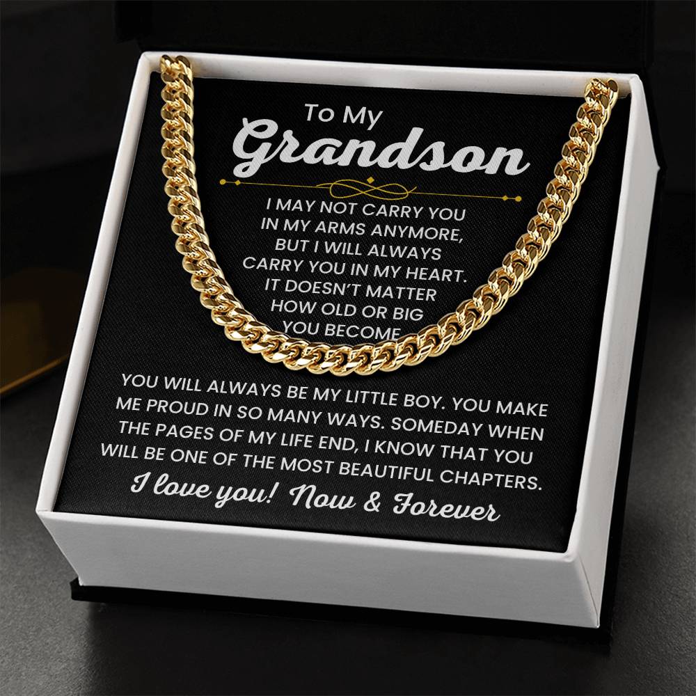To My Grandson, Cuban Link Chain Necklace for Grandson, Birthday Gift, Stylish Teen & Young Men Accessory,