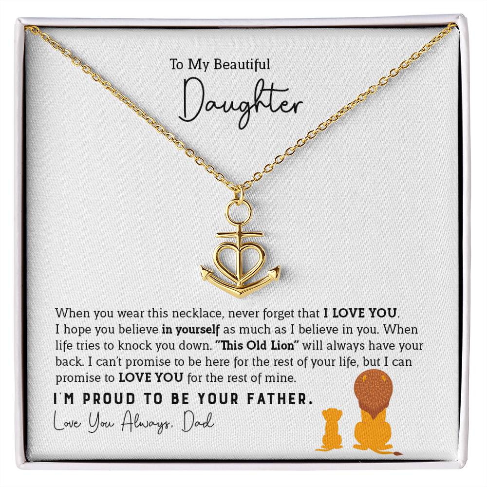To My Daughter Necklace - Everyday Love Jewelry Gift from Dad for Daughter’s Birthday & Just Because - Anchor Pendant Necklace