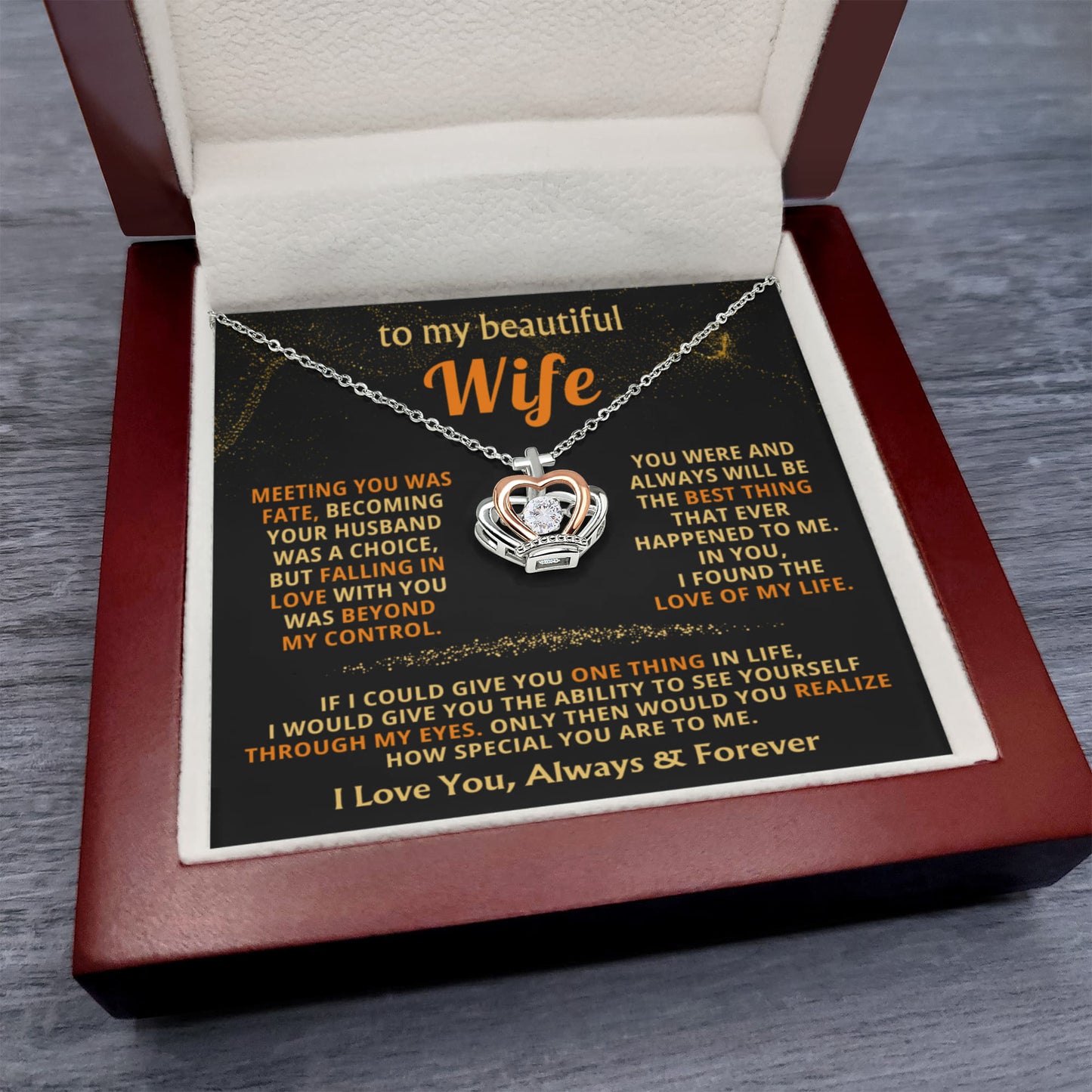 To My Wife Necklace - Beautiful Wife Gift from Husband for Birthday, Anniversary & Valentine’s Day - Crown Pendant Necklace