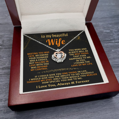 To My Wife Necklace - Beautiful Wife Gift from Husband for Birthday, Anniversary & Valentine’s Day - Crown Pendant Necklace