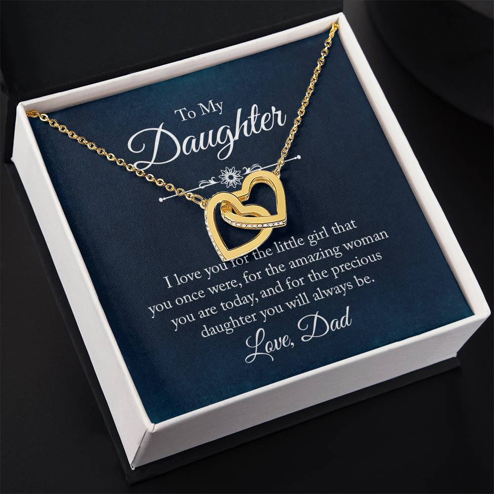 To My Daughter Necklace - Heartwarming Gift from Dad for Daughter’s Birthday & Meaningful Achievements - Interlocking Hearts Necklace