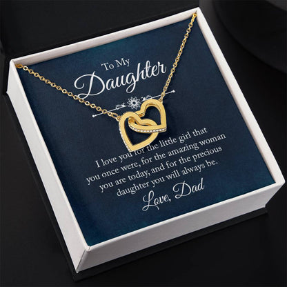 To My Daughter Necklace - Heartwarming Gift from Dad for Daughter’s Birthday & Meaningful Achievements - Interlocking Hearts Necklace