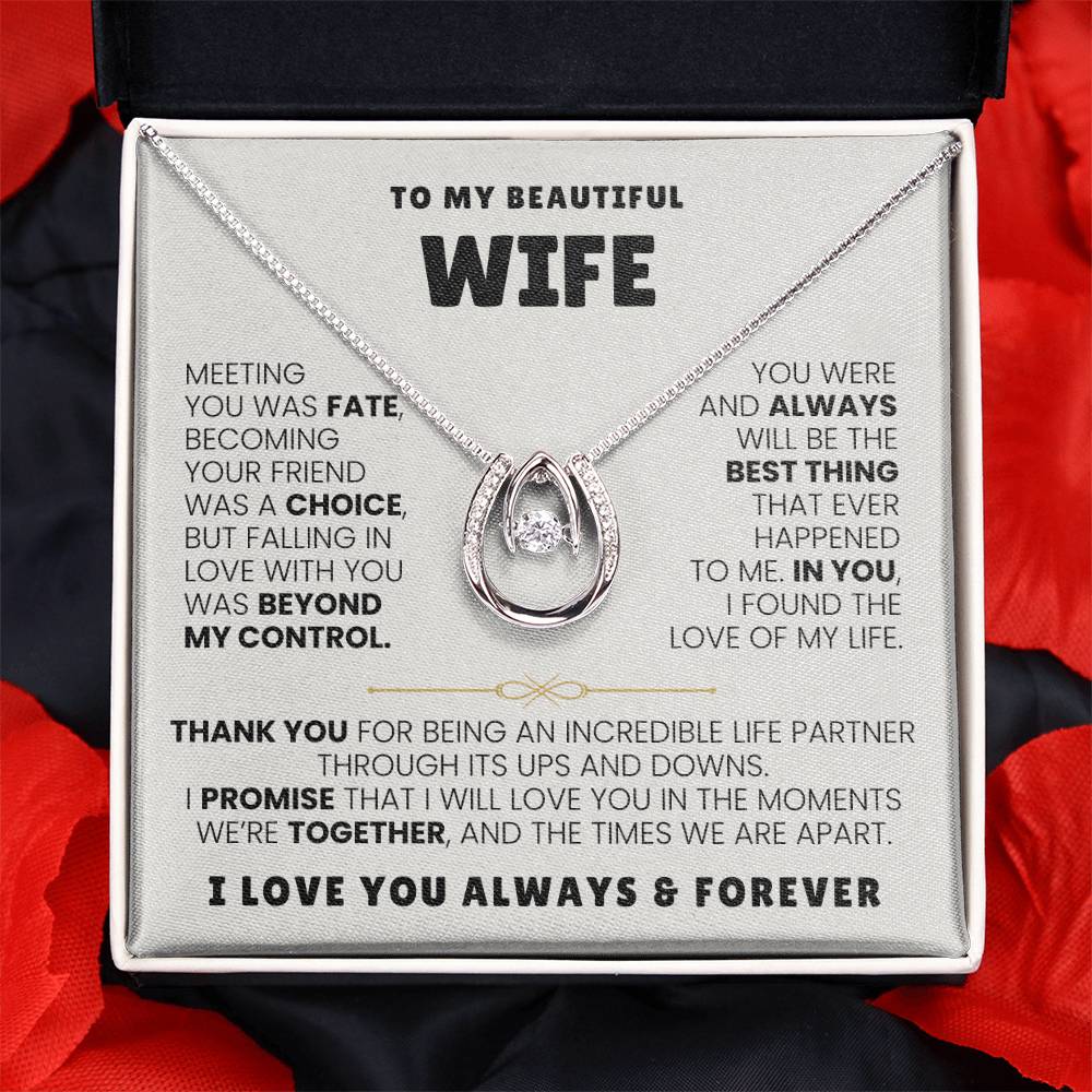 To My Beautiful Wife Necklace - Sentimental Birthday Gift from Husband, Romantic Jewelry for Valentine’s Day & Holidays - Lucky In Love Necklace
