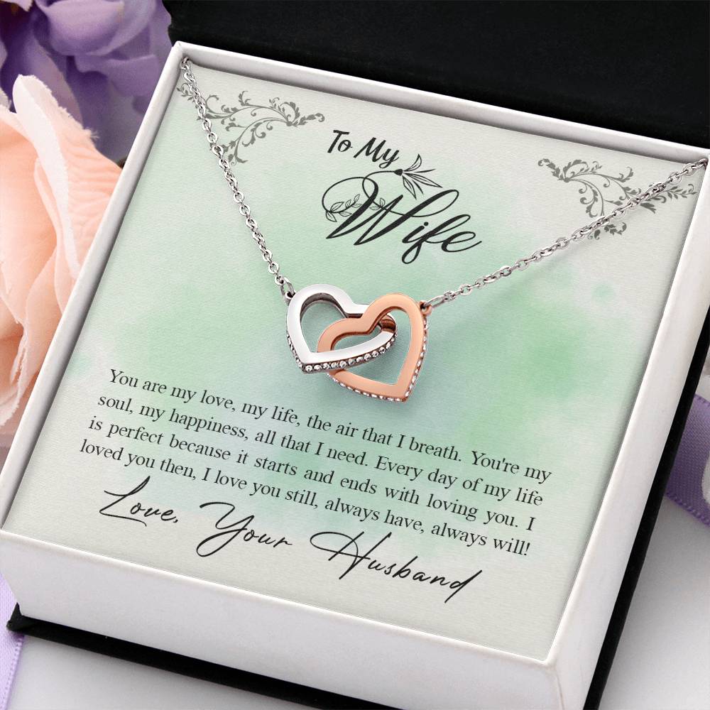 To My Wife Necklace - Romantic Husband to Wife Jewelry for Birthday, Valentine’s Day & Special Celebrations - Interlocking Hearts Necklace