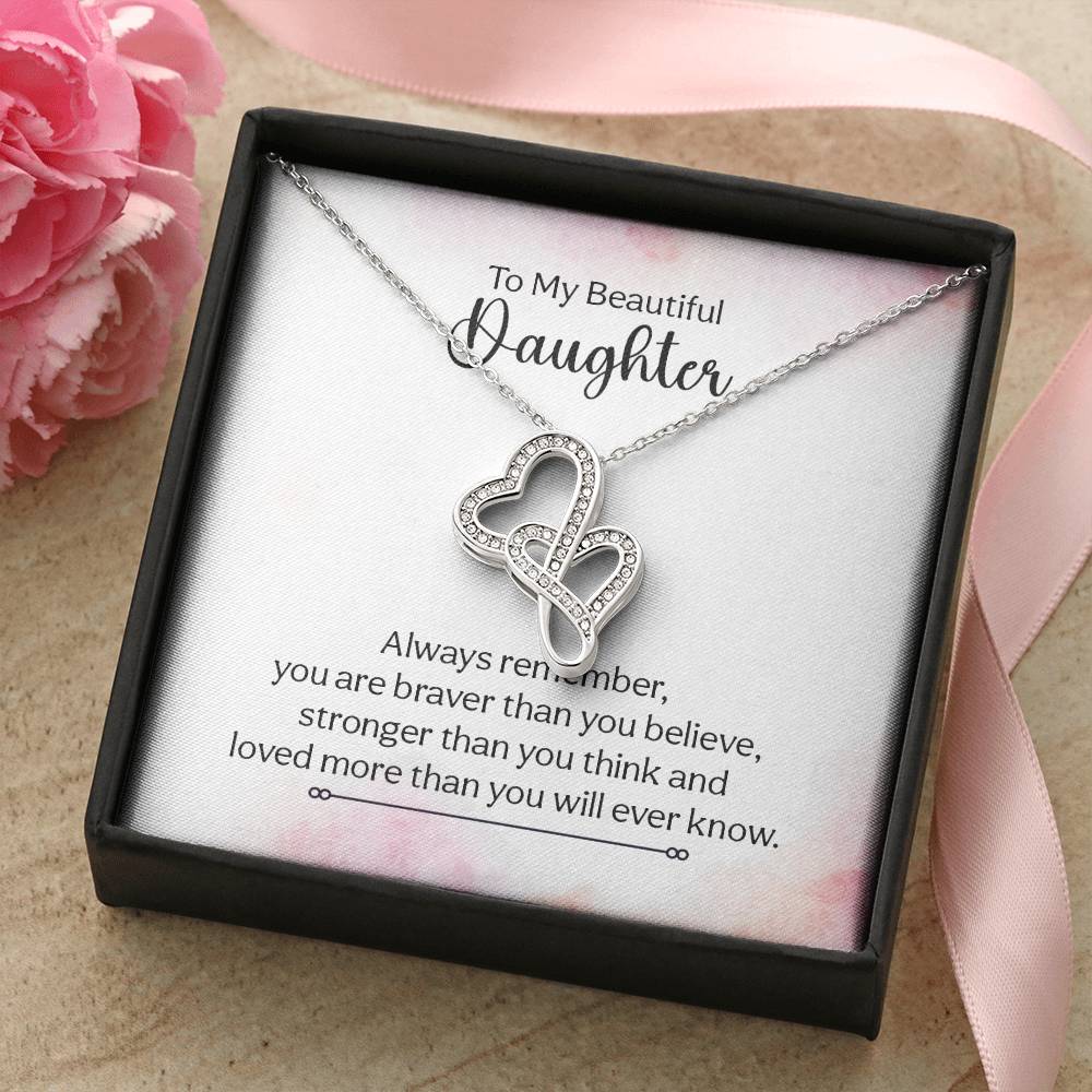 To My Daughter Necklace – Daughter Milestone Gift: Birthday Graduation – Heart-to-heart Pendant Necklace