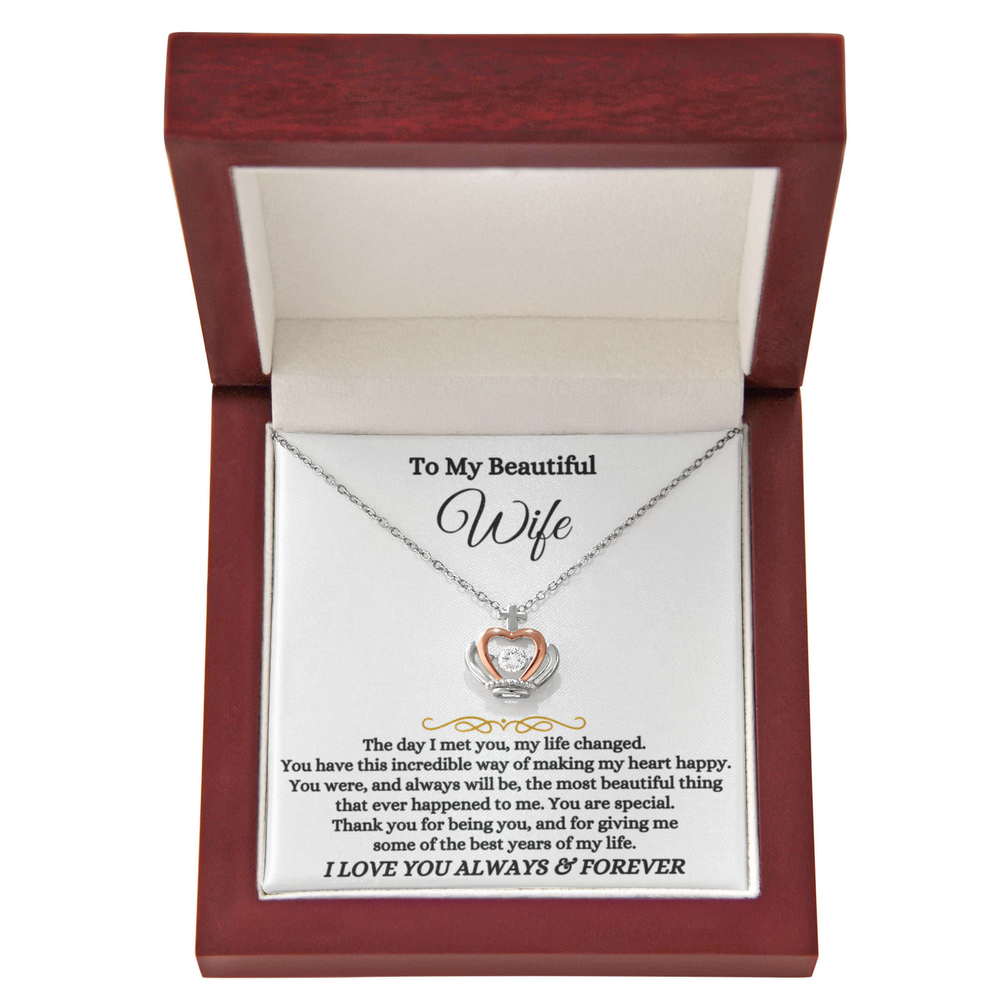 Valentine’s Day Gift for Wife - Emotional Jewelry from Husband for Anniversary Too - Crown Pendant Necklace