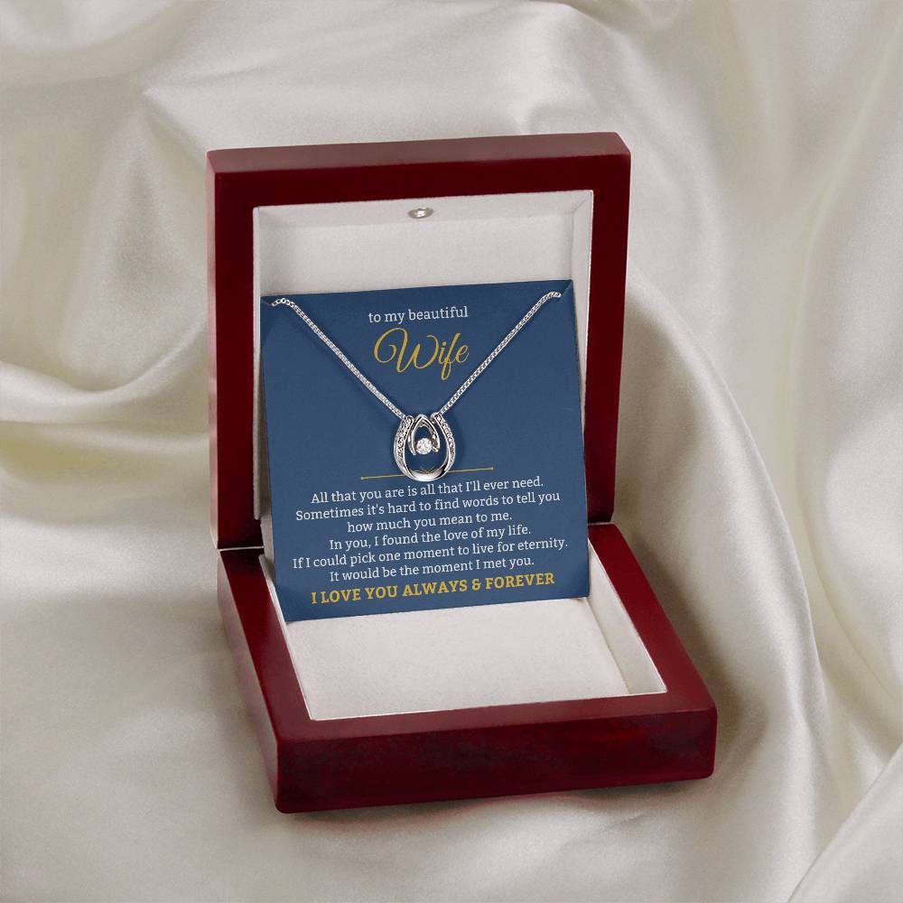 To My Beautiful Wife Necklace - Best Loving Jewelry Gift for Valentine’s Day, Anniversaries & Romantic Surprises - Lucky In Love Necklace