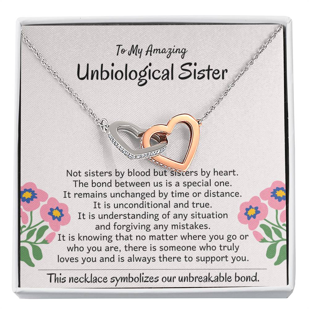 To My Amazing Unbiological Sister - The bond between us is a special one - Interlocking Hearts Necklace
