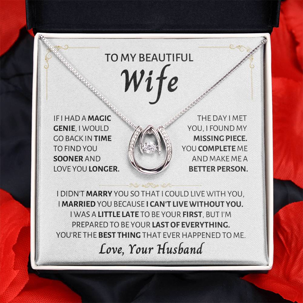 To My Beautiful Wife Necklace - Romantic Keepsake Jewelry Gift from Husband for Special Days & Valentine’s Love - Lucky In Love Necklace