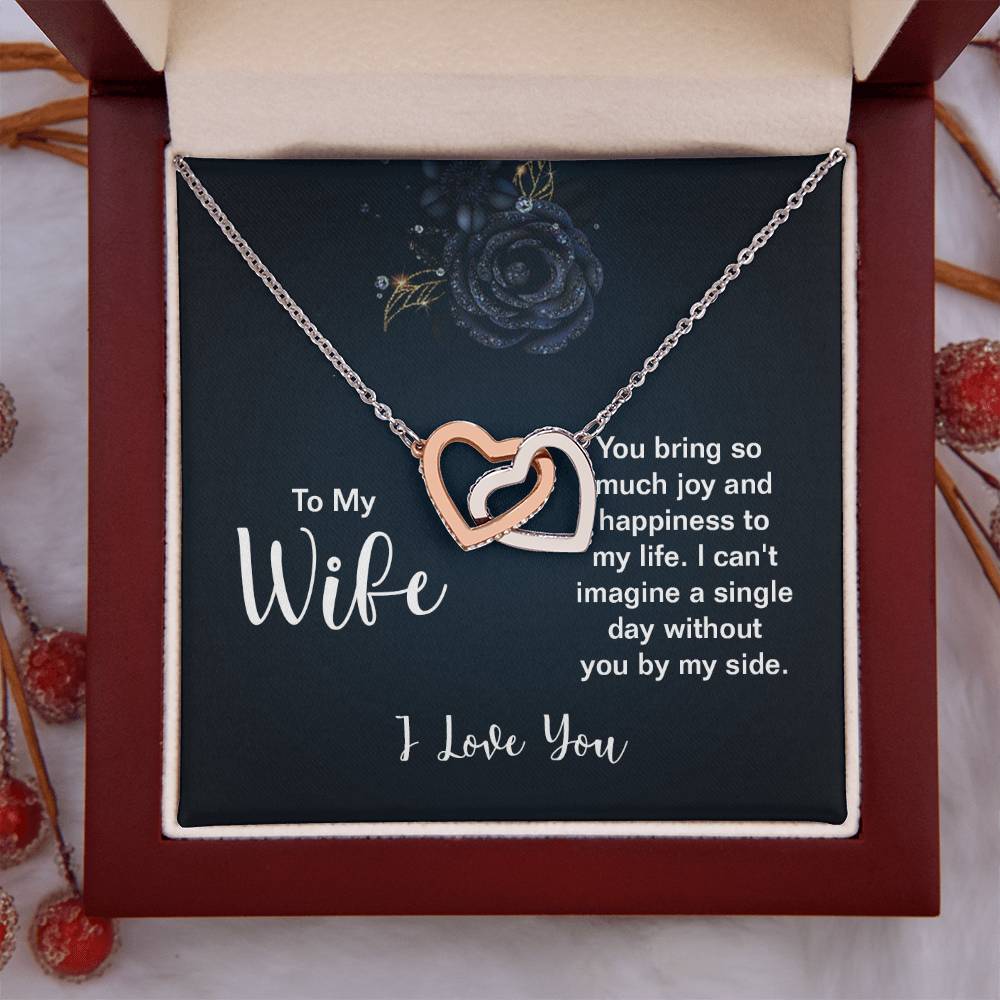 To My Wife Necklace - Sweet Emotional Gift for Wife from Husband on Birthday, Anniversary & Valentine’s Day - Interlocking Hearts Necklace