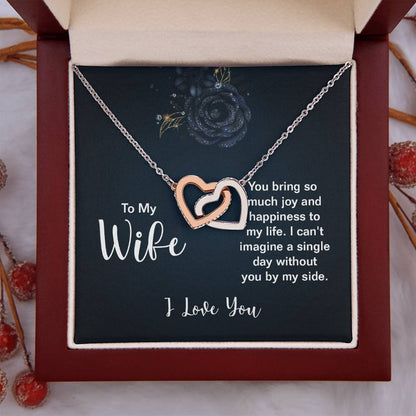 To My Wife Necklace - Sweet Emotional Gift for Wife from Husband on Birthday, Anniversary & Valentine’s Day - Interlocking Hearts Necklace