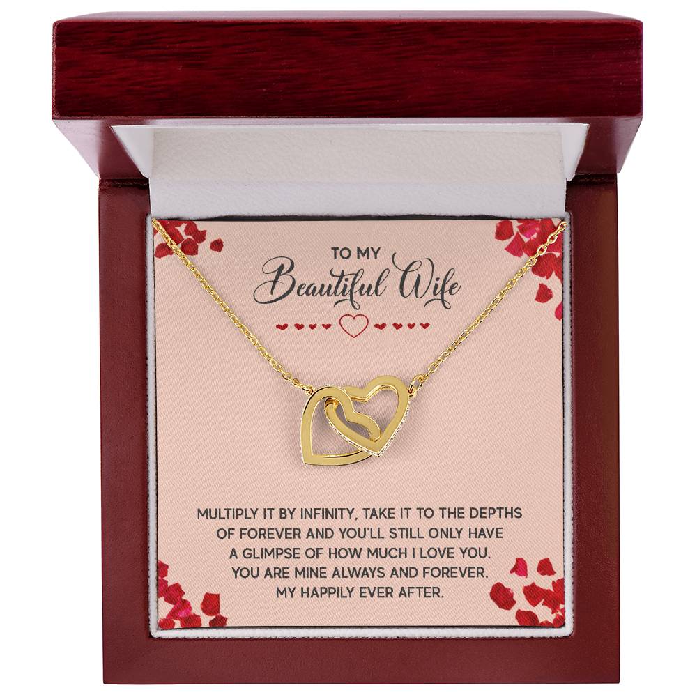 To My Beautiful Wife Necklace - Romantic Anniversary & Valentine’s Day Jewelry Gift from Husband to Wife - Interlocking Hearts Necklace