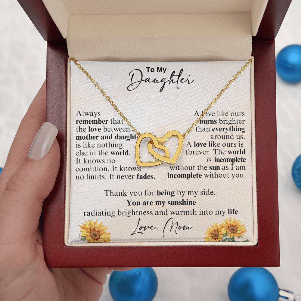 To My Daughter - Thank you for being by my side -  Interlocking Hearts Necklace