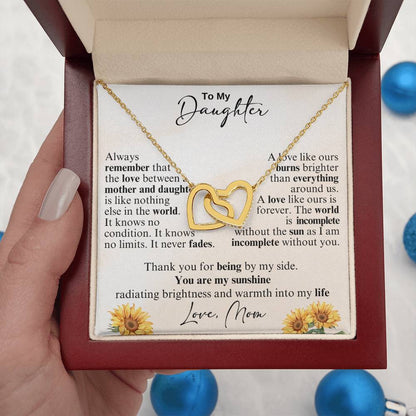 To My Daughter - Thank you for being by my side -  Interlocking Hearts Necklace