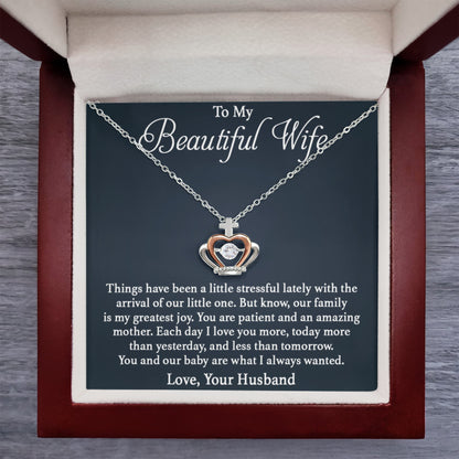 To My Beautiful Wife Necklace - Jewelry for Wife from Husband for Valentine’s Day, Christmas & Any Special Occasion - Crown Pendant Necklace