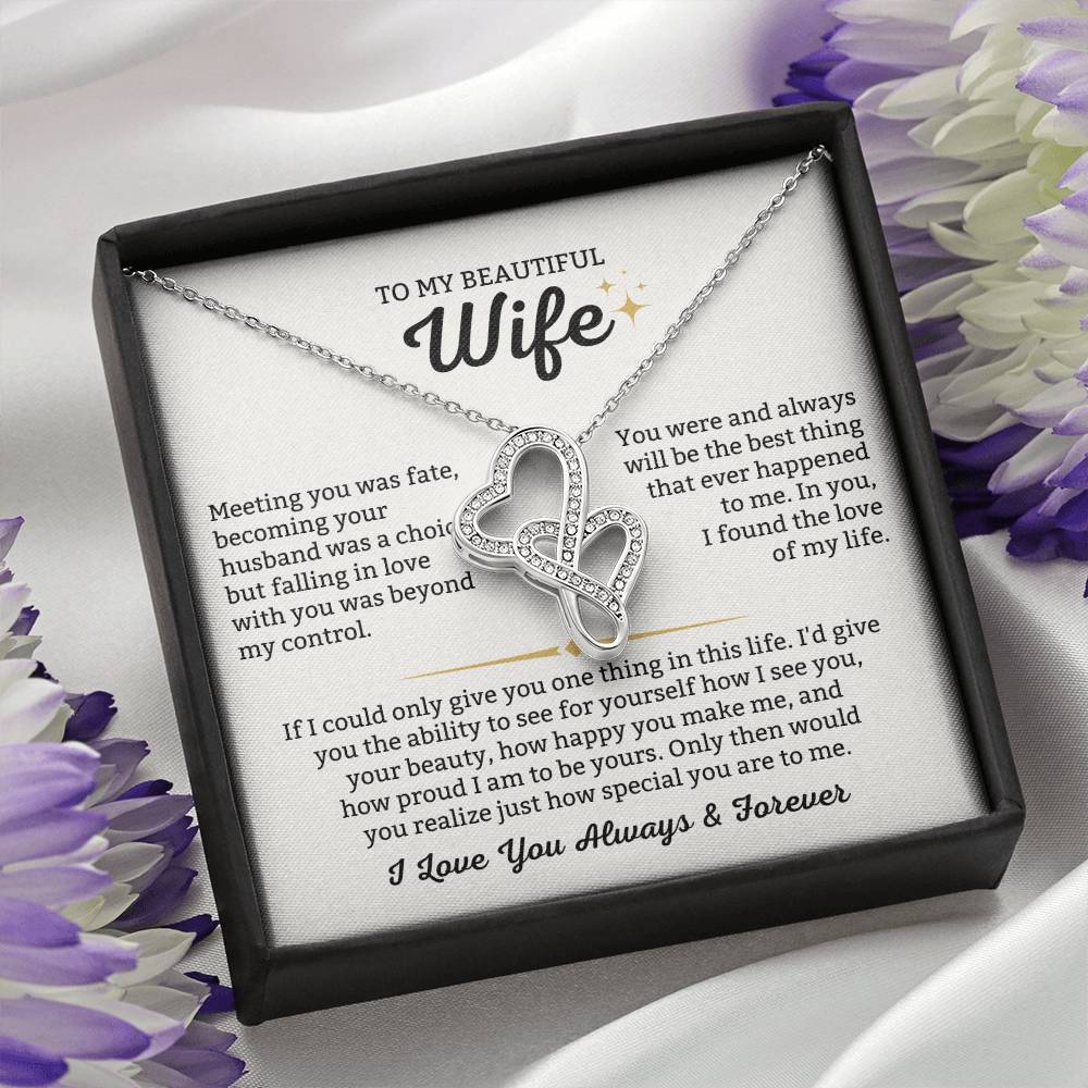 To My Beautiful Wife Necklace - Romantic Everyday Jewelry Gift from Husband for Birthday, Valentine’s Day & Just Because - Heart-to-heart Pendant Necklace