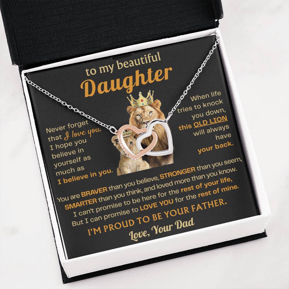 To My Daughter Necklace - Sentimental Birthday Gift from Dad, Meaningful Jewelry for Milestones & Holidays - Interlocking Hearts Necklace