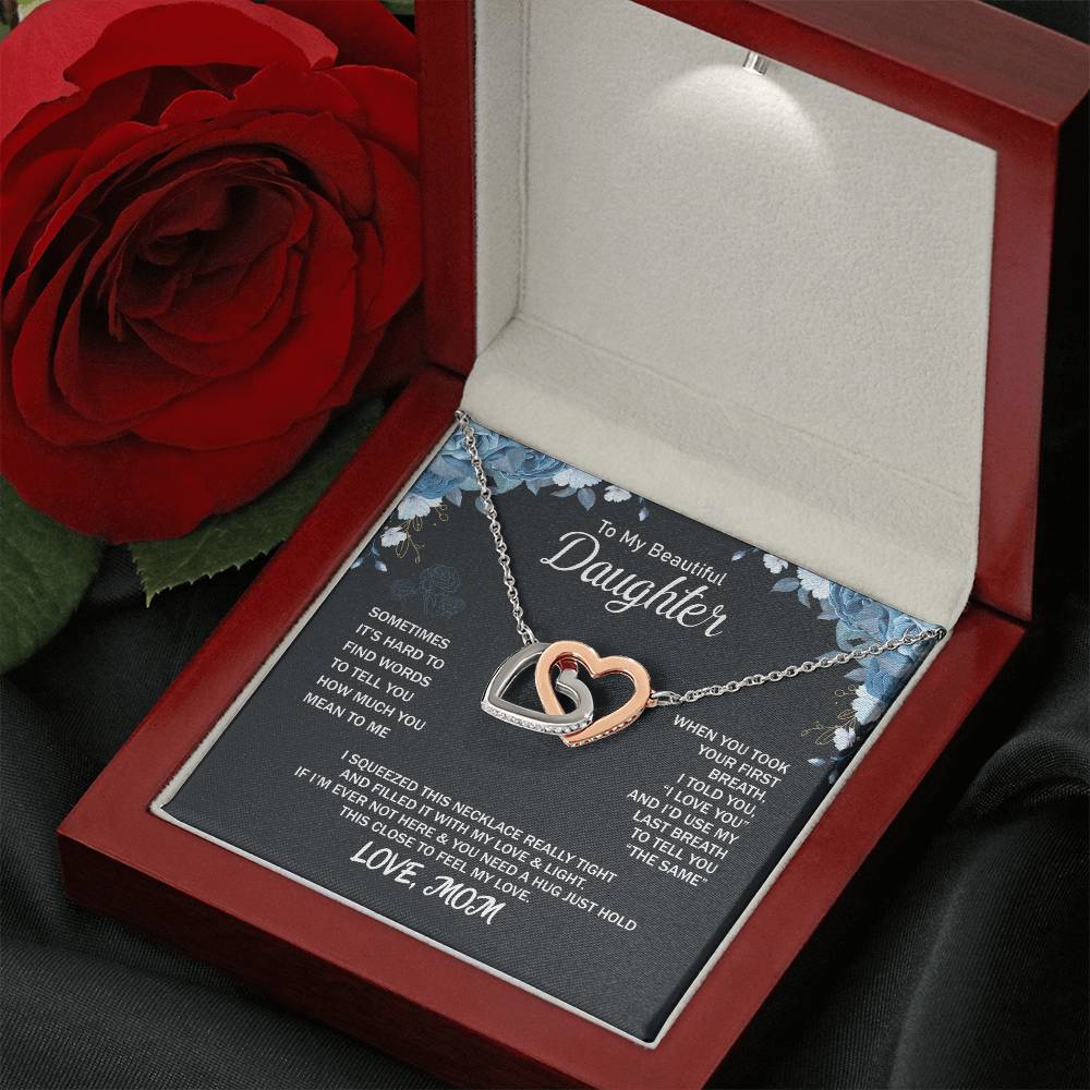 To My Daughter Necklace - Beautiful Jewelry for Christmas & Mother Daughter Love - Interlocking Hearts Necklace
