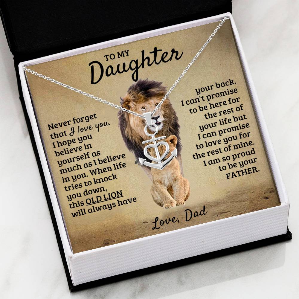 To My Daughter Necklace - Birthday Jewelry Gift from Dad - Old Lion - Anchor Pendant Necklace