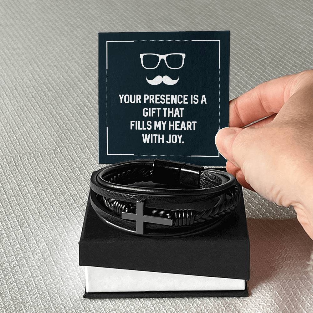 Your presence is a gift that fills my heart with joy - Gift for Dad - Men's Cross Bracelet