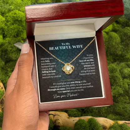 To My Beautiful Wife Necklace - Special Love Jewelry for Wife from Husband for Birthday, Anniversary & Valentine’s Day - Love Knot Necklace