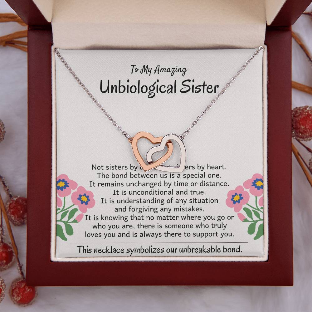 To My Amazing Unbiological Sister - The bond between us is a special one - Interlocking Hearts Necklace