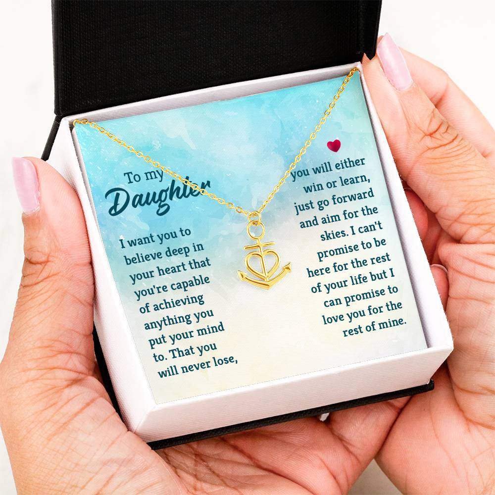 To My Bonus Daughter - Anchor Pendant Necklace for Birthday, Graduation and Christmas