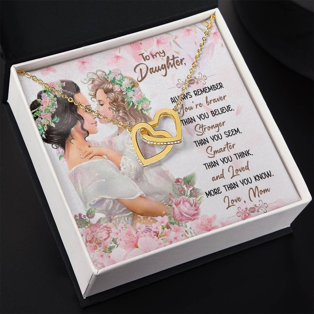 To My Daughter Necklace - Special Gift from Mom for Birthday, Christmas & Proud Mom Moments - Interlocking Hearts Necklace
