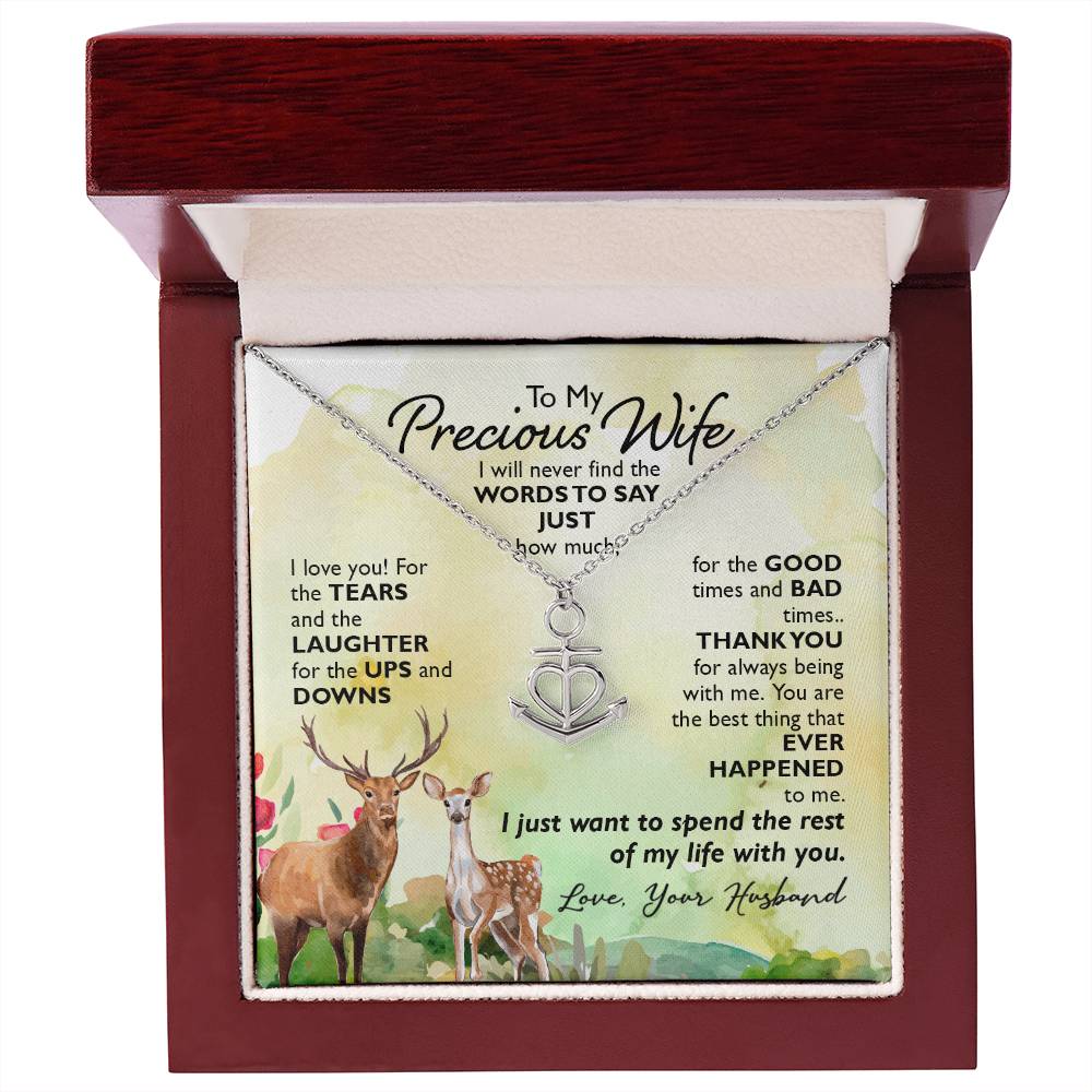 To My Wife Necklace - Loving Gift from Husband, Sentimental Jewelry for Christmas, Valentine’s Day & Birthday Celebrations - Anchor Pendant Necklace