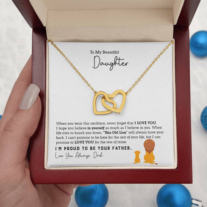 To My Daughter Necklace - Beautiful Daughter Jewelry for Birthday & Proud Dad Moments - Interlocking Hearts Necklace