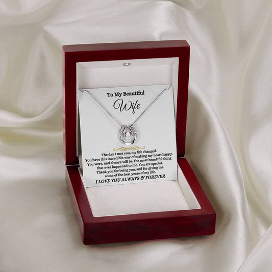 To My Beautiful Wife Necklace - Heartwarming Gift from Husband for Birthday, Anniversary & Valentine’s Day - Lucky In Love Necklace