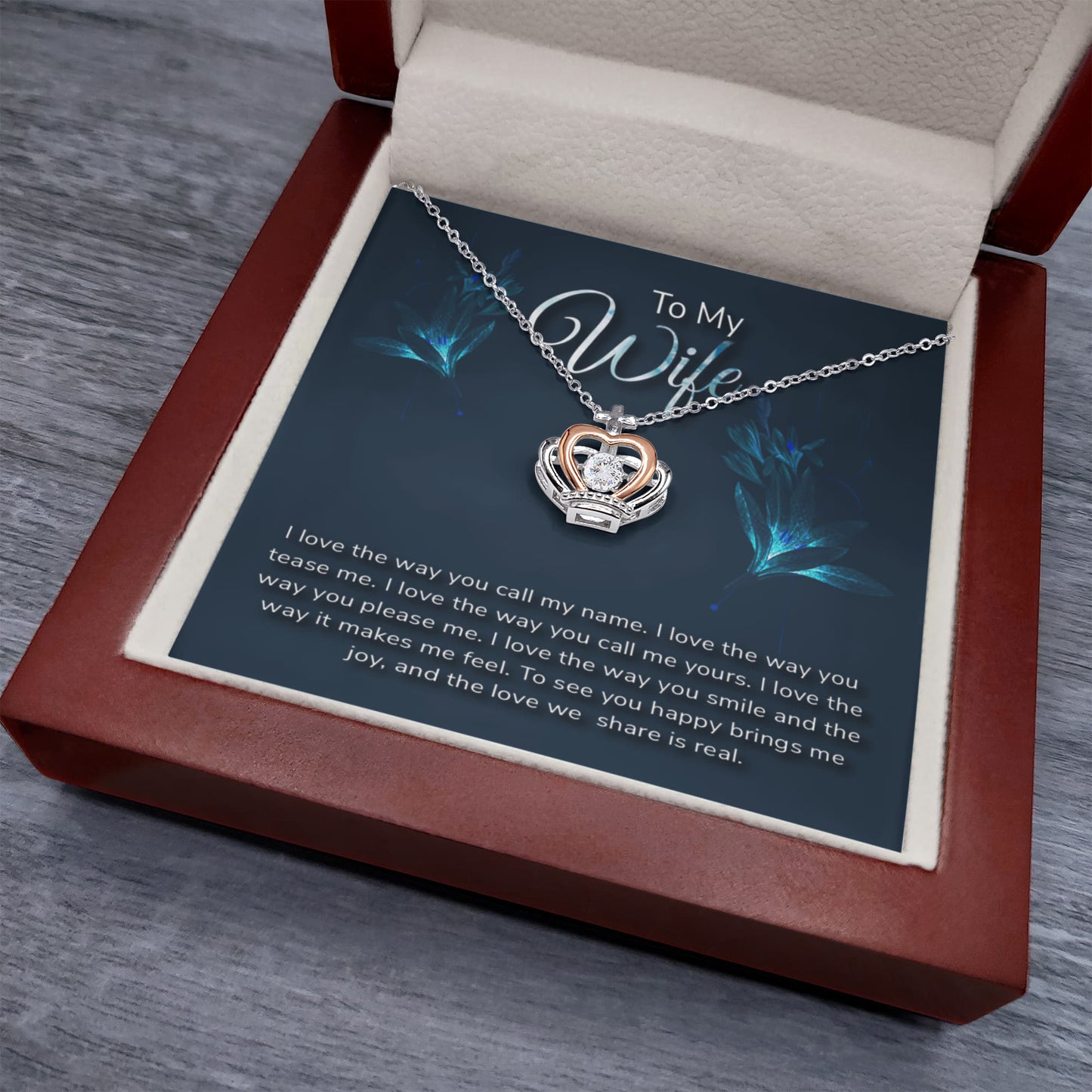 To My Wife Necklace - Emotional Husband-to-Wife Gift for Anniversary, Birthday & Valentine’s Day - Crown Pendant Necklace