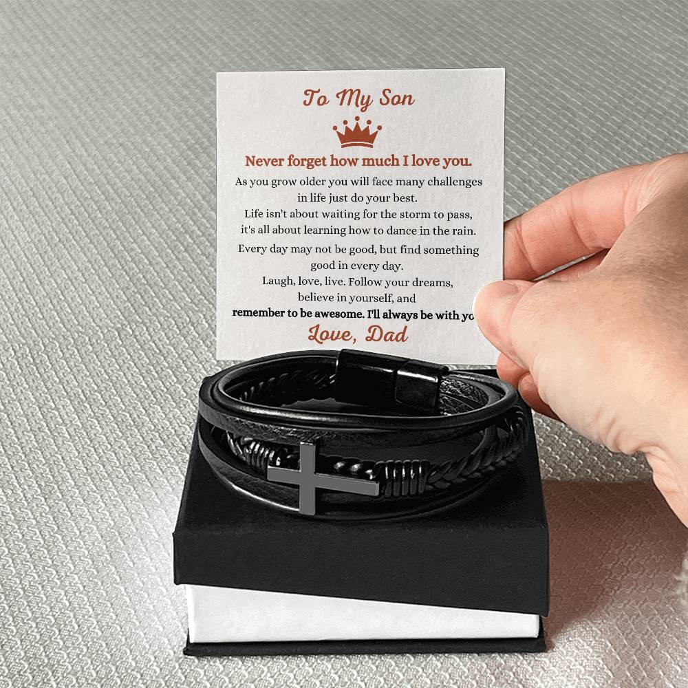 Son Birthday, Graduation Gift from Father – Men’s Cross Bracelet