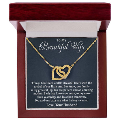 To My Wife Necklace - Romantic Christmas Gift from Husband with Love for Valentine’s Day & Anniversaries - Interlocking Hearts Necklace