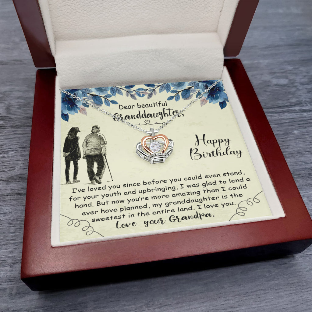 To My Granddaughter Necklace – Valentine’s Day & Graduation Gift for Granddaughter from Grandpa – Crown Pendant Necklace