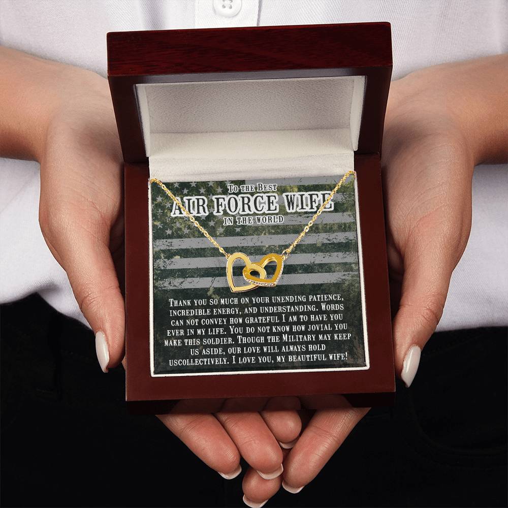 To My Air Force Wife Necklace - Jewelry Gift for Anniversary from Husband - Interlocking Hearts Necklace