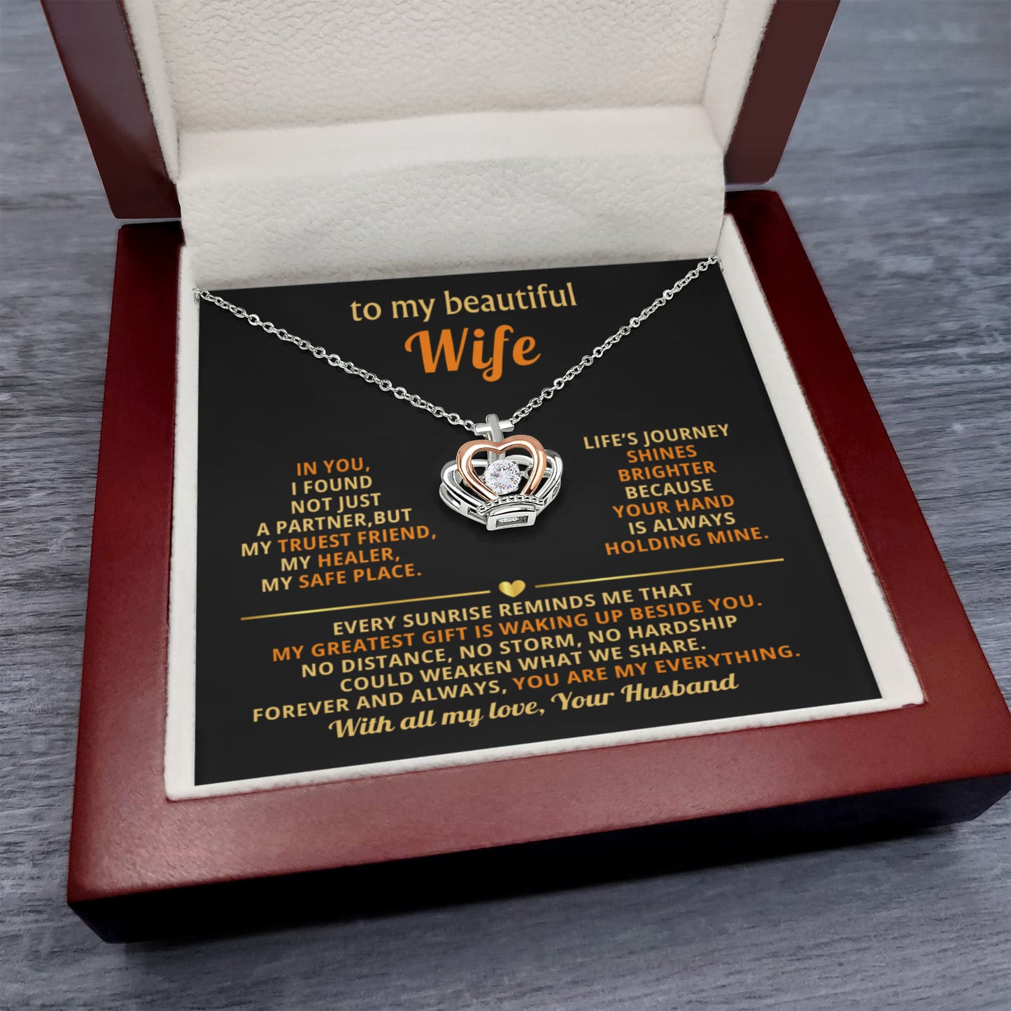 Wife Birthday Gift from Husband - Romantic Jewelry for Valentine’s Day & Anniversaries - Crown Pendant Necklace