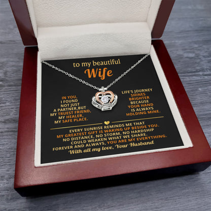Wife Birthday Gift from Husband - Romantic Jewelry for Valentine’s Day & Anniversaries - Crown Pendant Necklace