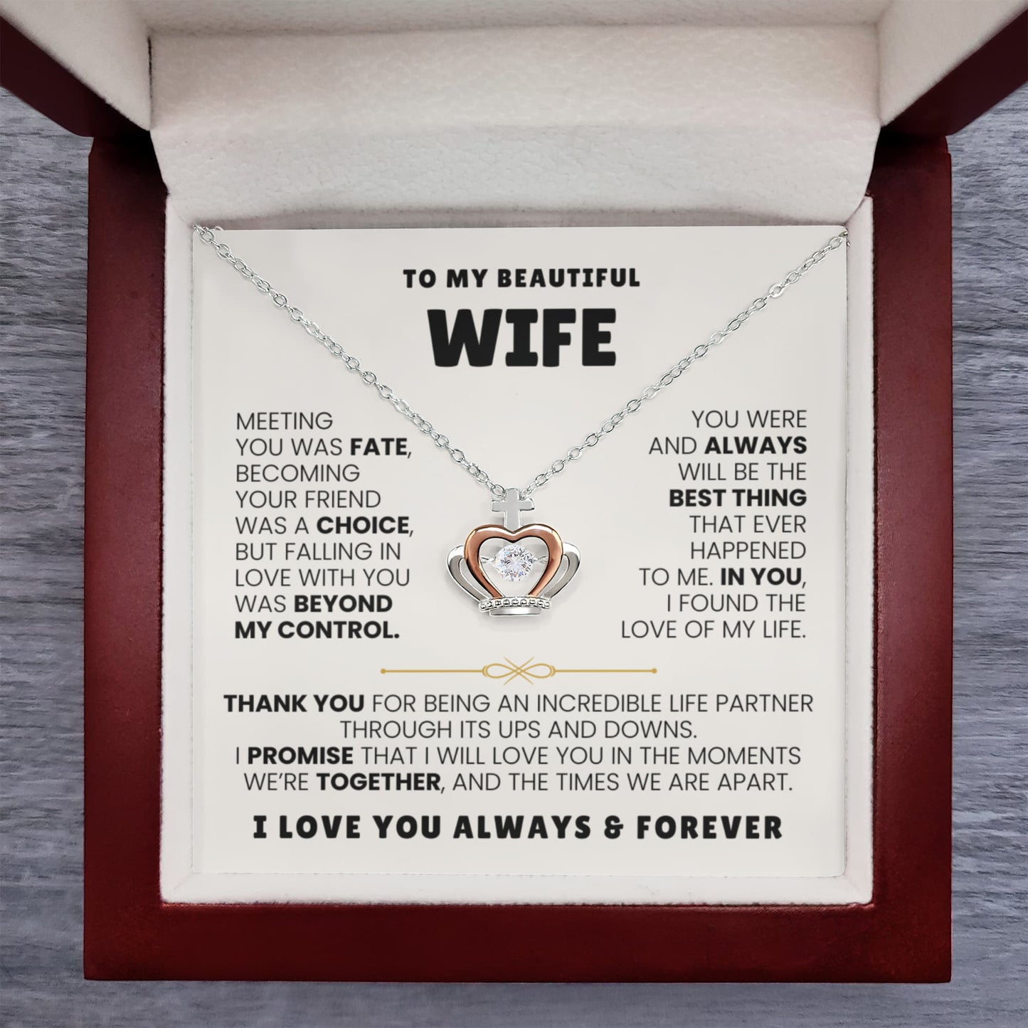 To My Wife Necklace - Heartfelt Jewelry from Husband for Birthday, Christmas & Valentine’s Day - Crown Pendant Necklace