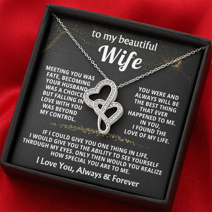 To My Beautiful Wife Necklace - Special Love Jewelry for Wife from Husband for Birthday, Anniversary & Valentine’s Day - Heart-to-heart Pendant Necklace