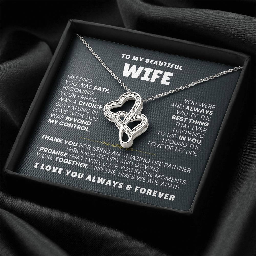 To My Beautiful Wife Necklace - Husband to Wife Jewelry for Romantic Valentine’s Day, Birthday & Anniversary Gifts - Heart-to-heart Pendant Necklace
