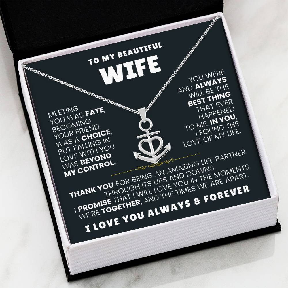 To My Beautiful Wife Necklace - Romantic Everyday Jewelry Gift from Husband for Birthday, Valentine’s Day & Just Because - Anchor Pendant Necklace