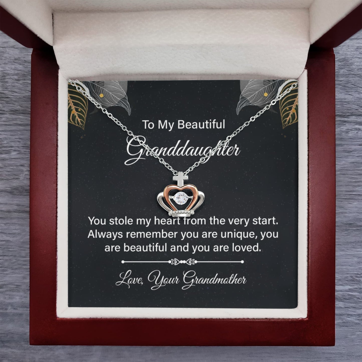 To My Granddaughter Necklace – Birthday & Valentine’s Gift from Grandma – Crown Pendant Necklace