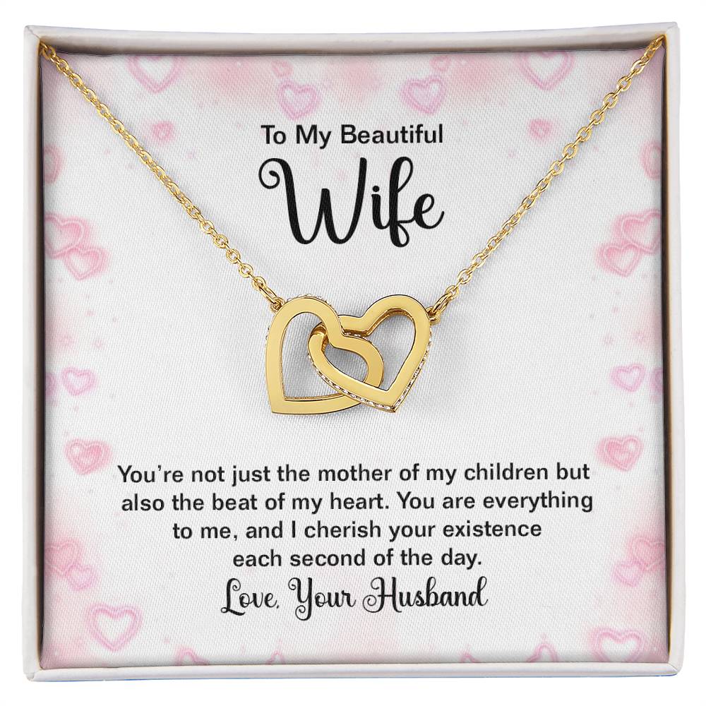 To My Beautiful Wife Necklace - Best Surprise Gift for Wife from Husband for Anniversary, Christmas & Valentine’s Day - Interlocking Hearts Necklace