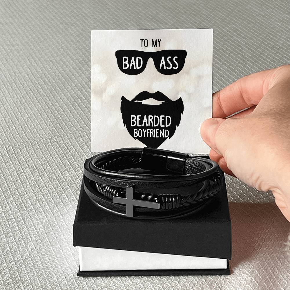 To My Bearded Boyfriend - Men's Cross Bracelet