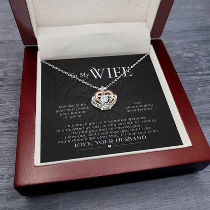 To My Wife Necklace - Love Gift from Husband for Any Occasion - Crown Pendant Necklace