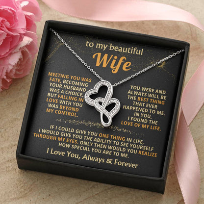 To My Beautiful Wife Necklace - Romantic Husband Gift for Christmas, Valentine’s Day & Anniversary Love Surprises - Heart-to-heart Pendant Necklace